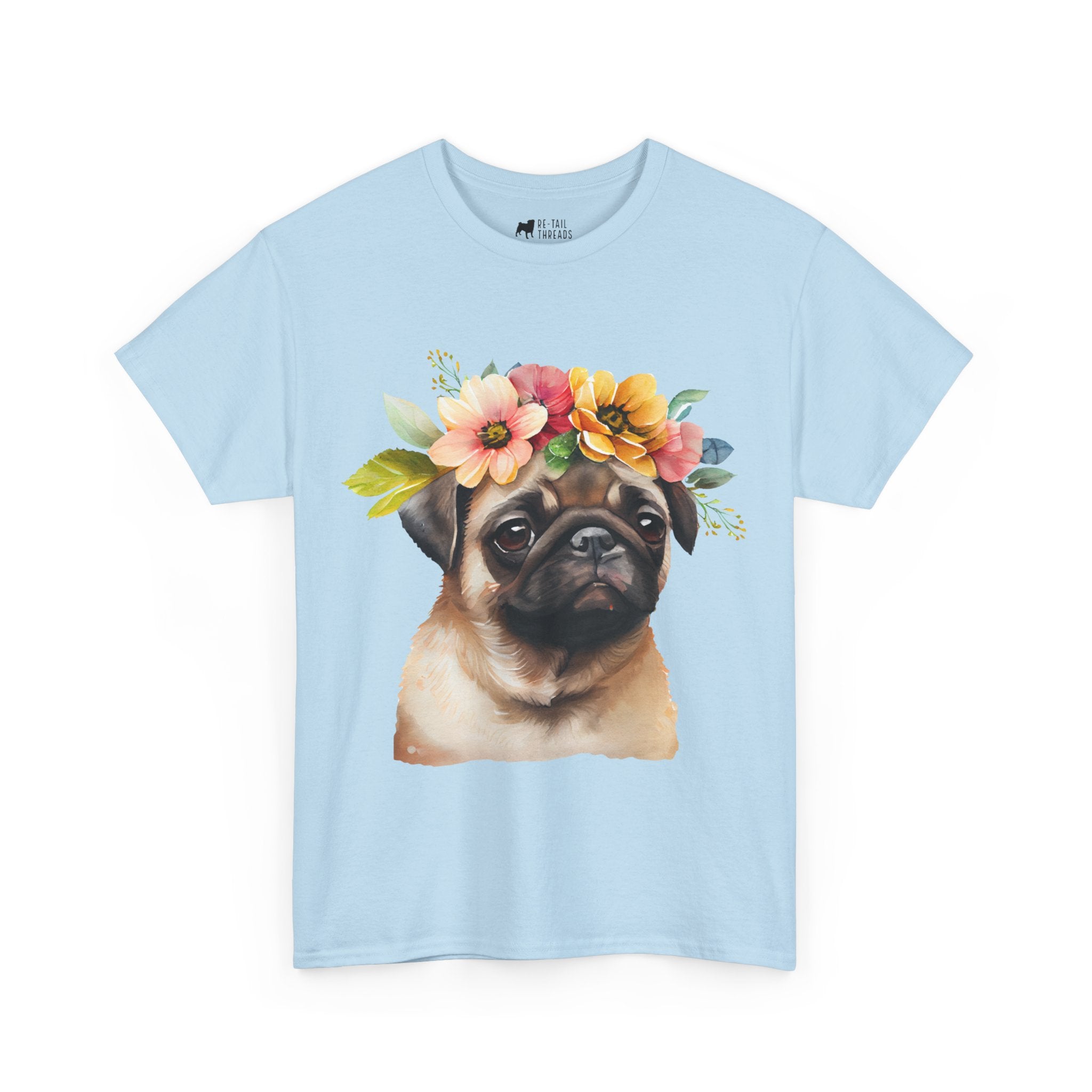 Pug T-Shirt: Pug With Flowers