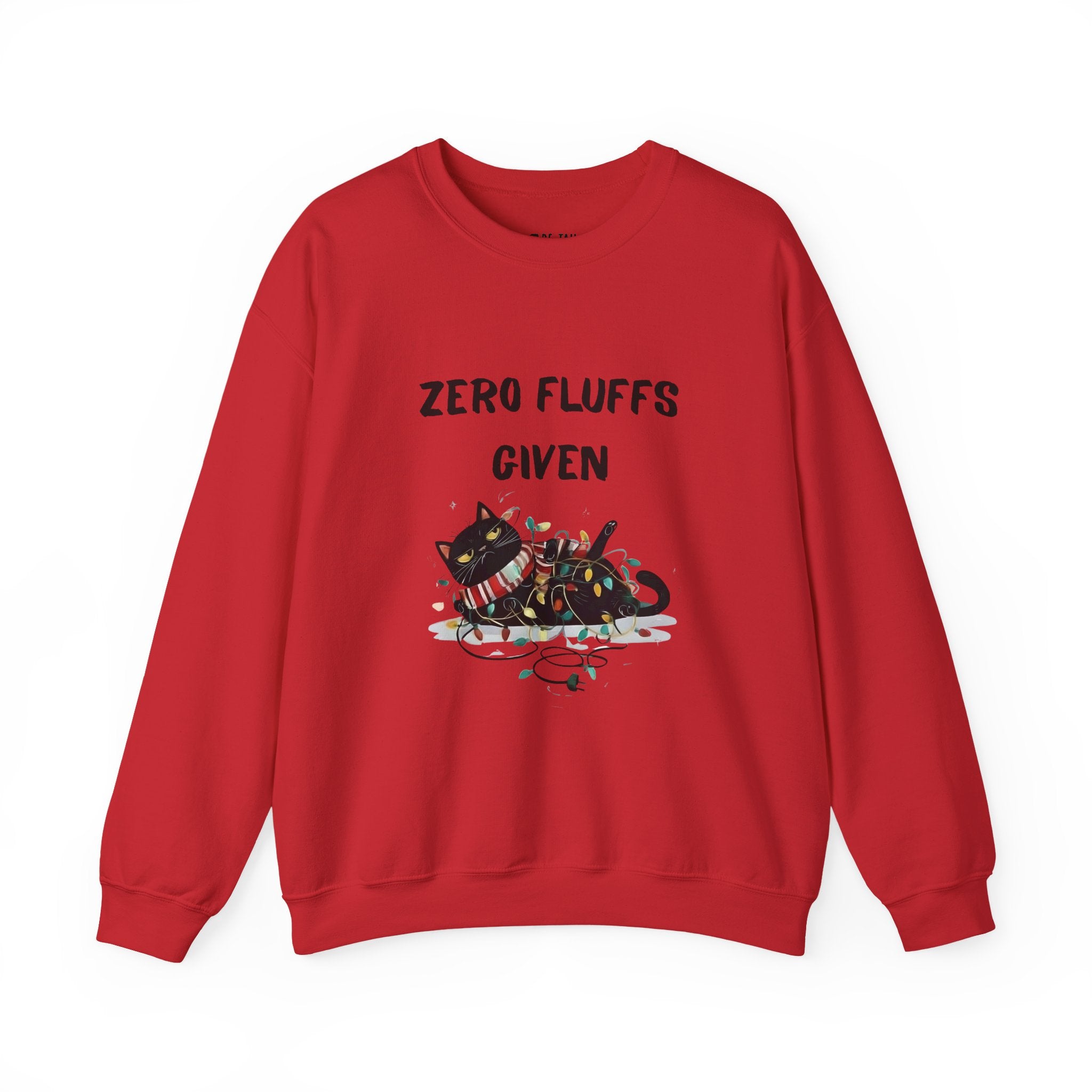 “Zero Fluffs Given” Cat Crewneck Sweatshirt — Funny Holiday Cat Lover Pullover