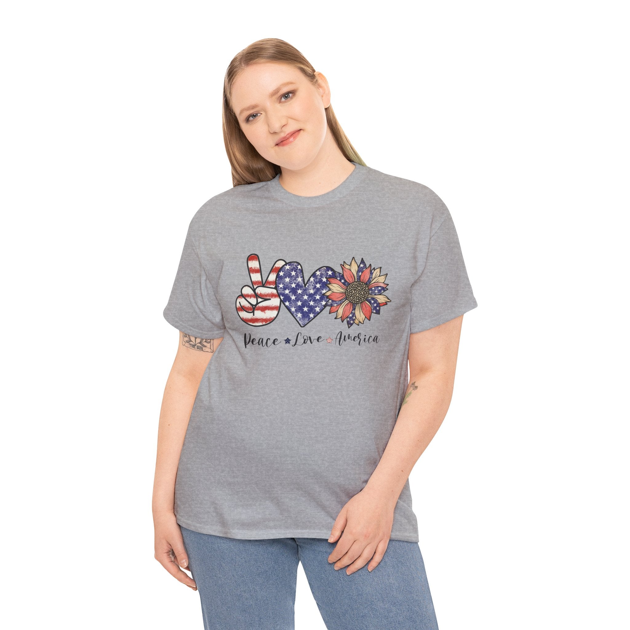4th of July T-Shirt: Peace Love America Distressed