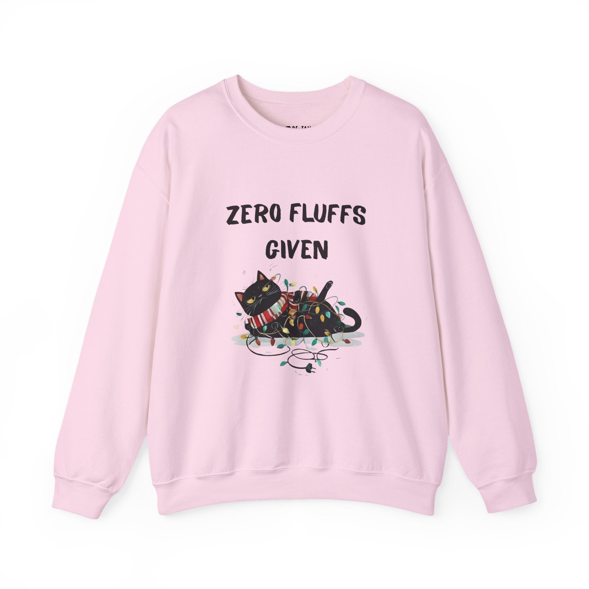 “Zero Fluffs Given” Cat Crewneck Sweatshirt — Funny Holiday Cat Lover Pullover