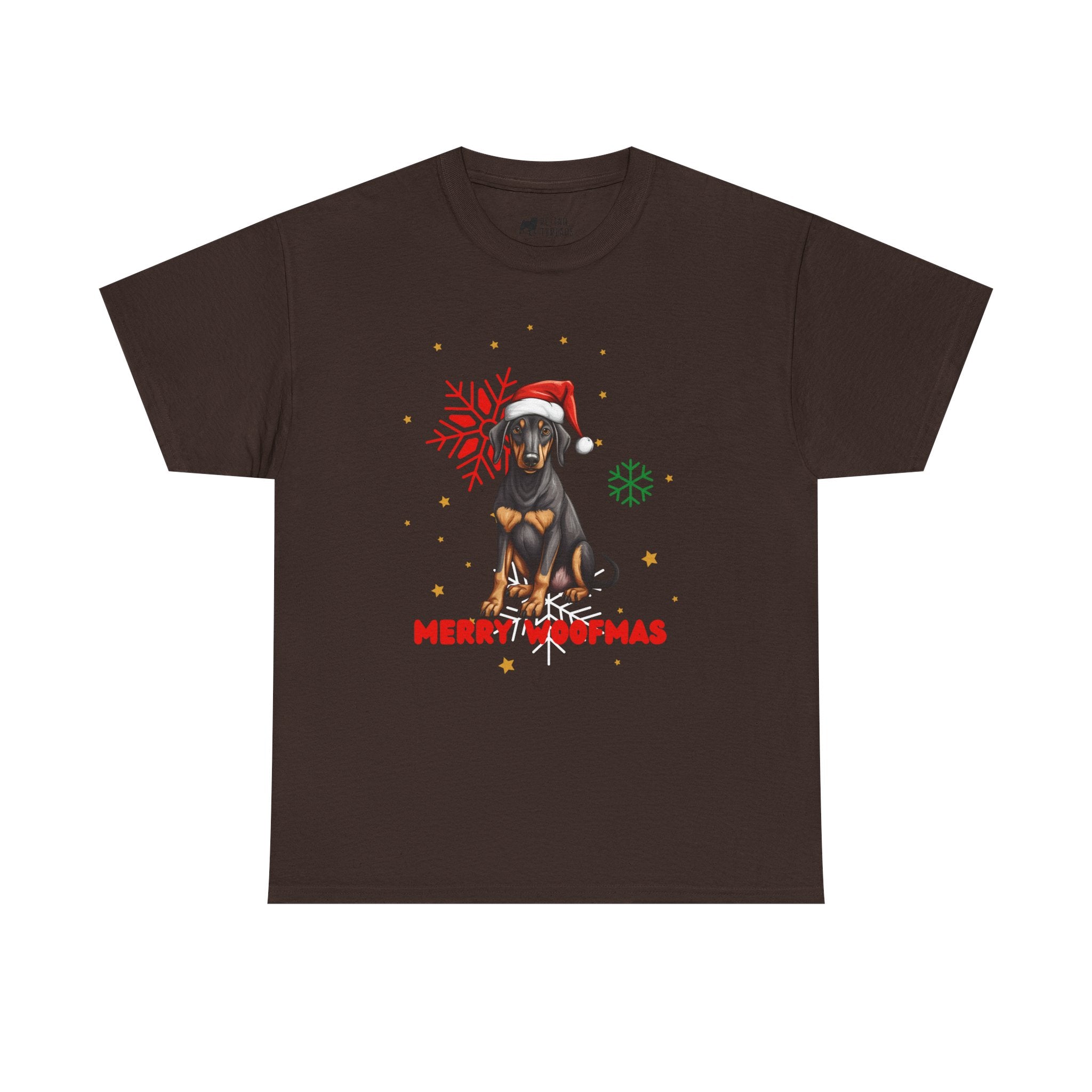 Christmas T-Shirt: Santa Hat Black and Tan Dog