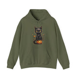 Halloween Hoodie: Black Cat on a Pumpkin