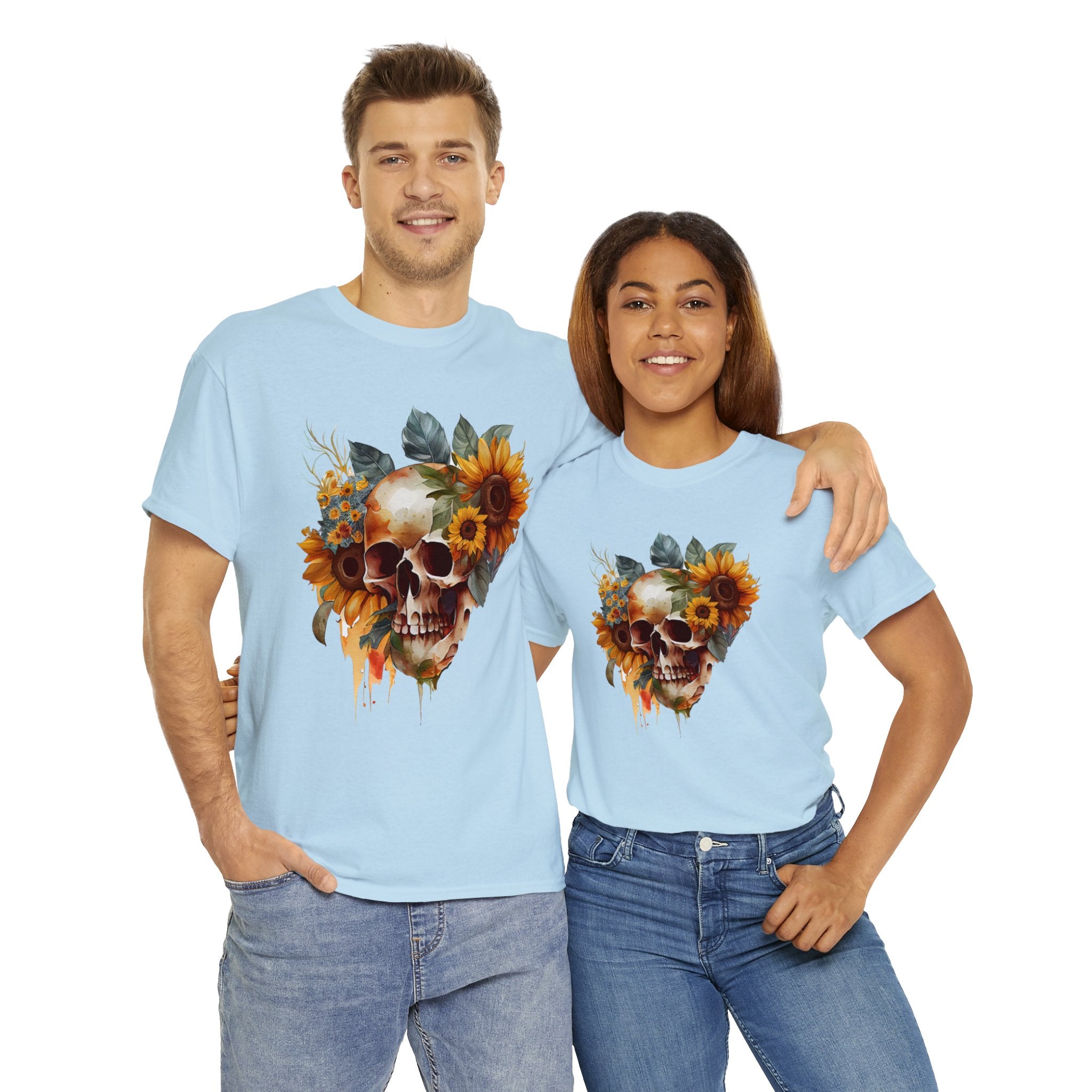 Skull T-Shirt: Skull and Sunflowers