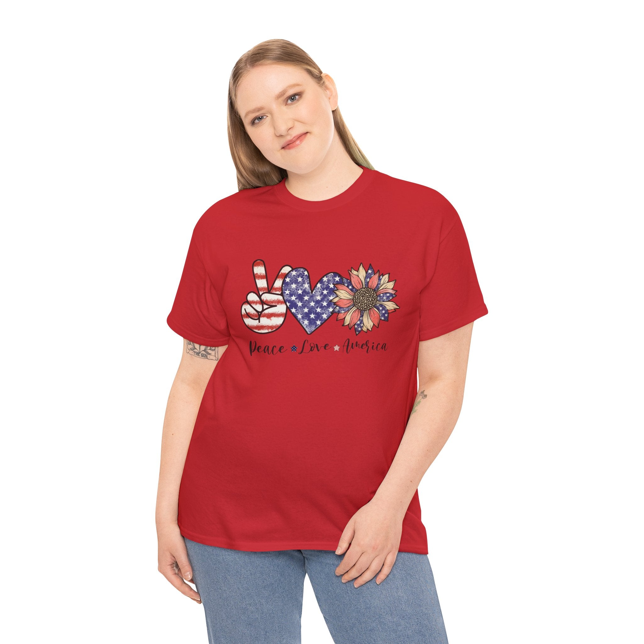 4th of July T-Shirt: Peace Love America Distressed