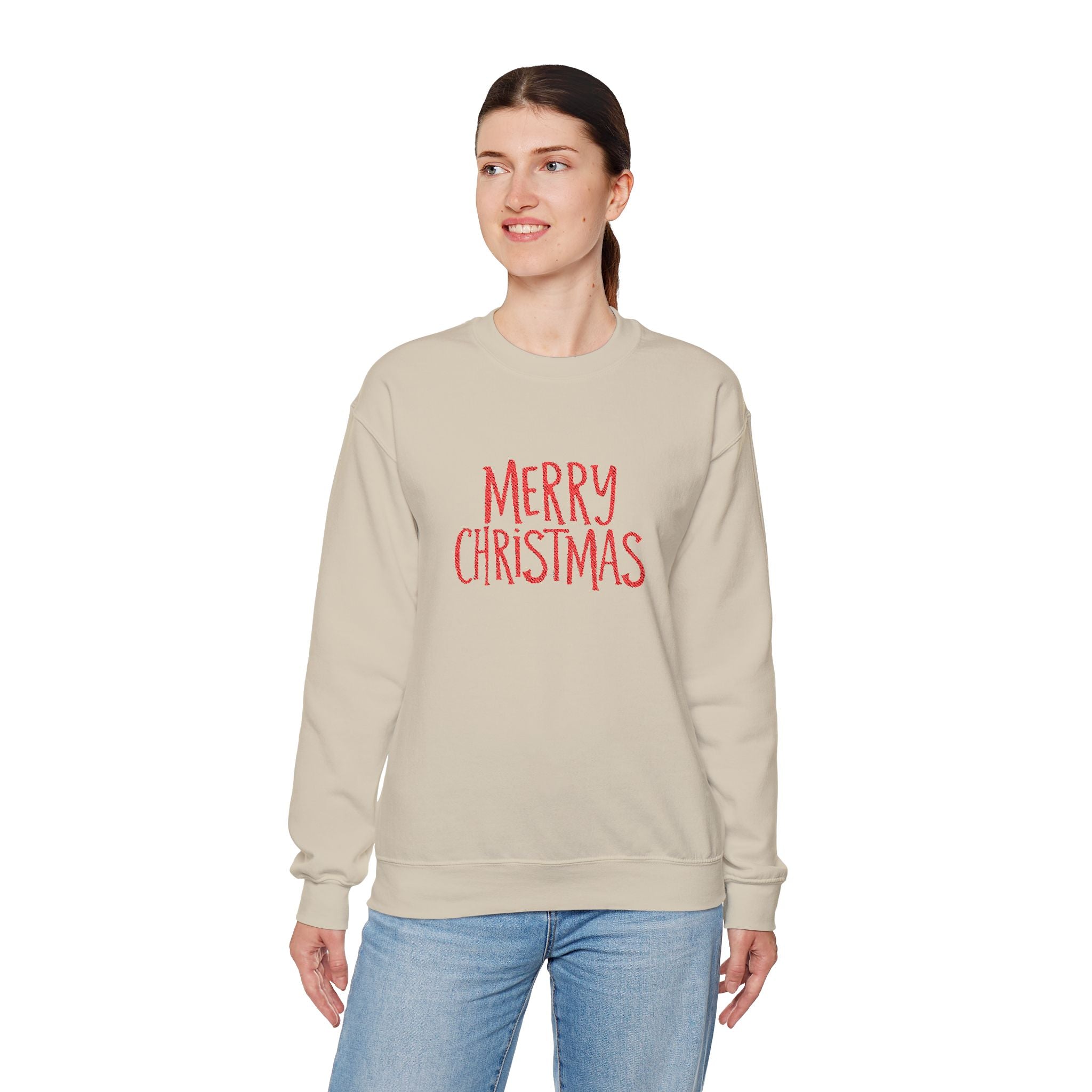 Embroidered Merry Christmas Crewneck Sweatshirt — Minimal Holiday Design