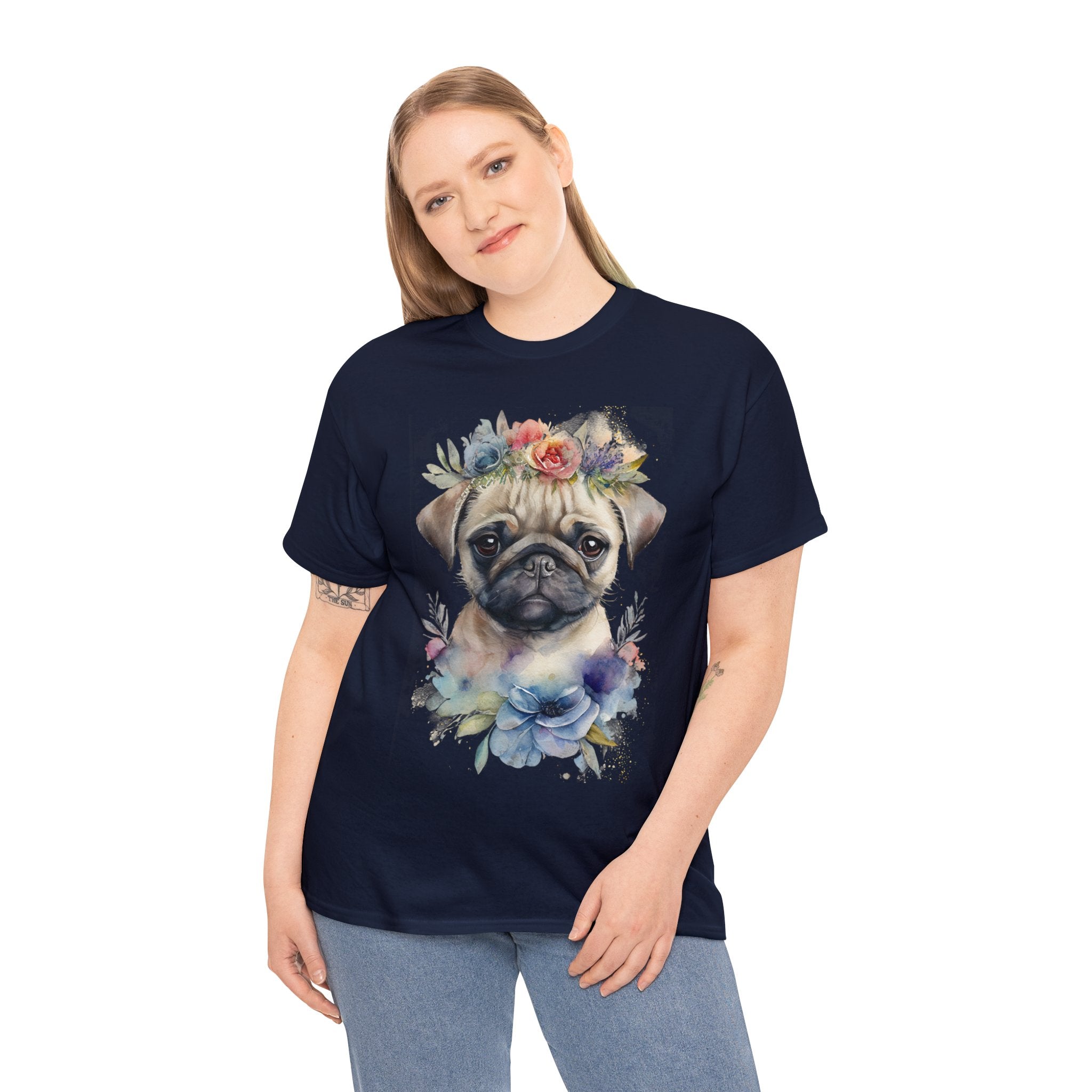 Pug T-Shirt: Pug with Flowers