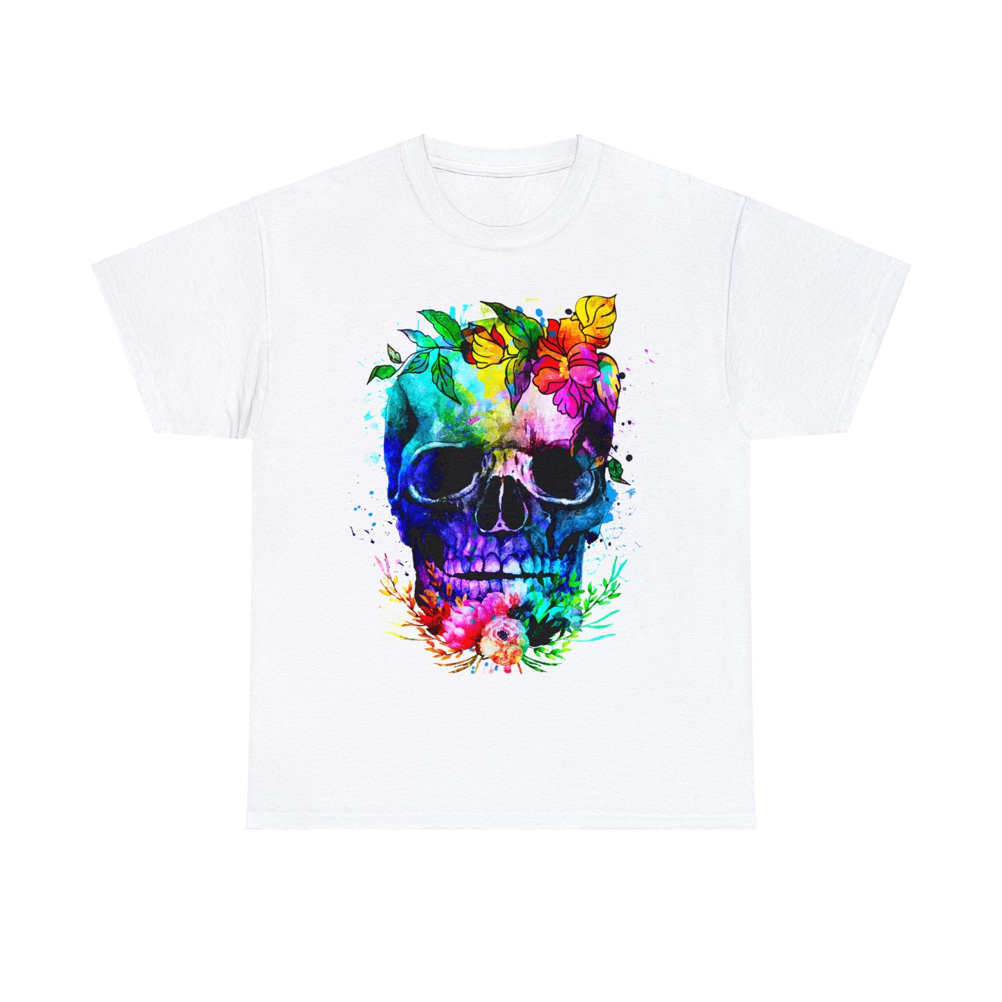 Skull T-Shirt: Watercolor & Flowers Skull